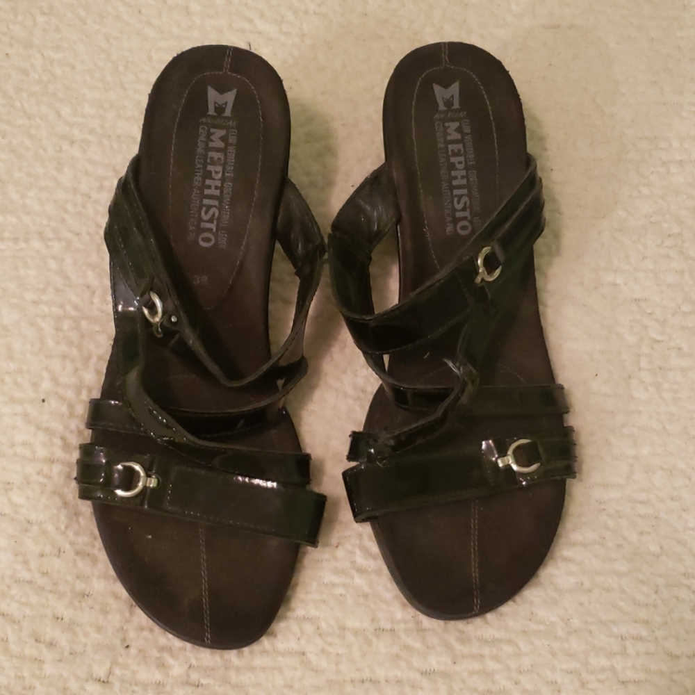 Mephisto Black Genuine Leather Sandals